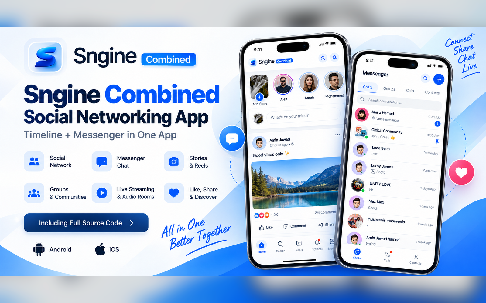 Sngine Combined – Flutter Social Networking App (Android & iOS)